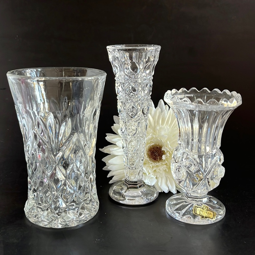Three Gorgeous 24% Lead Crystal Bud Vases in Excellent Condition